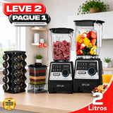 Liquidificador Multiuso MegaMix Com 2 Jarras de Vidro + BRINDE: Porta Tempero Giratório 20 Potes de Vidro - LEVE 2 PAGUE 1